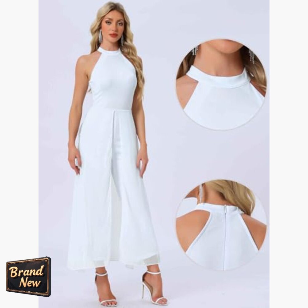 Small Halter Neck Jumpsuit Sleeveless Wide Leg Formal Summer Wedding - Picture 2 of 7